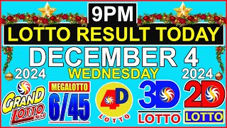 Lotto Result Today 9pm December 4 2024 PCSO [upl. by Wenda]