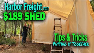 HARBOR FREIGHT 10X17 PORTABLE GARAGE SHED Assembly Tips [upl. by Aniaj]