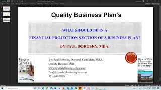 What Should be in a Financial Projection Section of a Business Plan By Paul Borosky MBA [upl. by Shiff604]