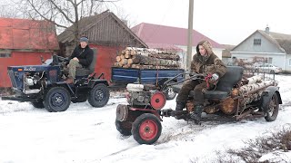 Мотоблок VS Минитрактор Заготовка дров в России [upl. by Ahsenod880]