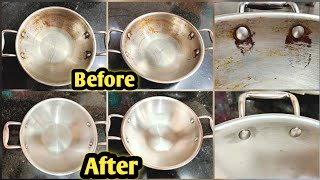 How to remove Rainbow stains from Stainless Steel Cookware  How to remove heat tint from steel [upl. by Manoop]