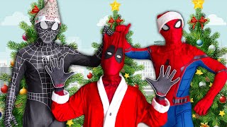 SUPERHERO CHRISTMAS in real liffe  SpiderMan Venom and Deadpool fighting bad guys in holiday [upl. by Germano]