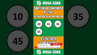 Resultado do Sorteio da Mega Sena Concurso 2781 shorts resultadosloteriasdasorte [upl. by Enihpesoj]