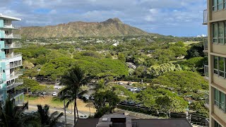 Queen Kapiolani Hotel in Waikiki Diamond Head View room walkthrough [upl. by Kursh900]