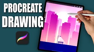 EASY WAY TO DRAW CITYSCAPE IN PROCREATE shorts [upl. by Aicire]