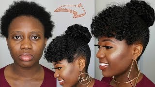 NO CORNROWS  SIMPLE PROTECTIVE STYLE  Curly Bun with Bangs CROCHET hair howto [upl. by Dnomal246]