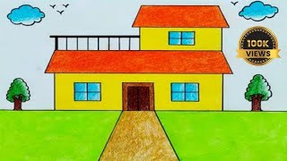 House drawing  How to draw House simple step by step drawing very easy [upl. by Aryhs]