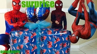 BIG SPIDERMAN PRESENT 1 SPIDERMAN SURPRISE TOYS and video for kids  toys [upl. by Aihsatsan]