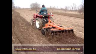 140cmes függesztett Komondor tárcsa Yanmar F215D típusú japán kistraktorral [upl. by Mollee]