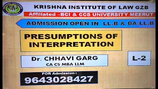 PRESUMPTION OF INTERPRETATION  LLB  CA  CS  CMA  CCSU [upl. by Rexer782]