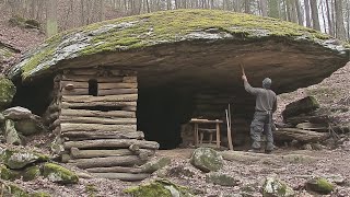 Man Builds Hidden UNDERROCK Home in the Forest  Start to Finish by Outdoorbuilder [upl. by Maffei885]