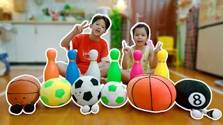 Learn Different Sport Ball Names for Toddlers with Play Ball Pillow and Bowling Pins [upl. by Marie]