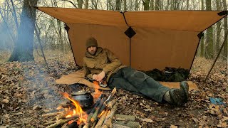 Solo Day Camping With Oilskin NESSMUK Tarp  BUSHCRAFT SPAIN [upl. by Kristan]