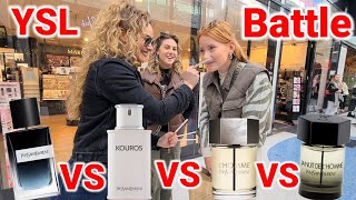 Women React to YSL Y EDP YSL La Nuit de LHomme  YSL LHomme amp YSL Kouros 💥 Street Battle [upl. by Wilkison]