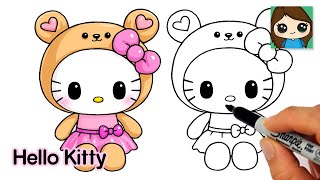 How to Draw Hello Kitty 🧸Teddy Bear Onesie [upl. by Finnie]