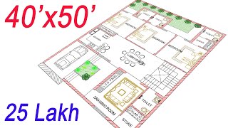 40X50 House Plan East Facing  Vastu  2000 Sqft House Plan 4 bedroom  222 Gaj  40 by 50 ka Naksha [upl. by Yeo376]