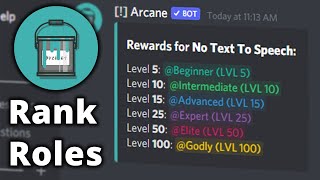 Free Discord Level  Rank Roles Arcane Bot Setup [upl. by Akirdnuhs]