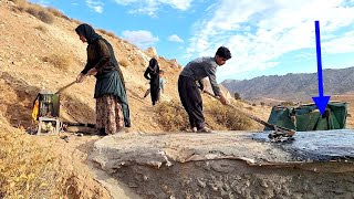 Placing the roof of the cave with tar by grandmother and Hossein to prevent the penetration of rain [upl. by Philbrook]