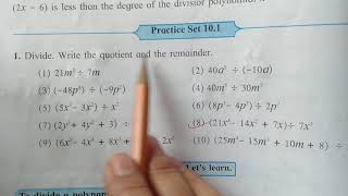 Practice set 101 class 8 Mathematics  chapter 10 Division of polynomials maharashtra board [upl. by Hoffman]