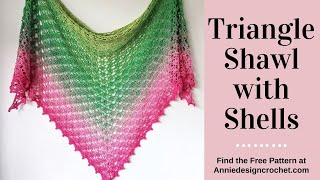 Crochet Triangle Shawl with Shells [upl. by Ibok945]