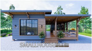 Beautiful Tiny House  House Design Wooden house  8m x 8m [upl. by Naiviv]