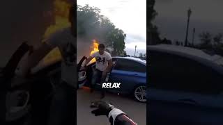 BMW Catches Fire After Dangerously Racing Two Bikers 😨 [upl. by Nwahsek]