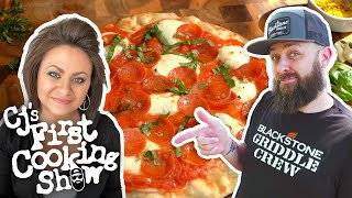 Betty Teaches CJ How to Cook A Pizza on a Griddle  CJs First Cooking Show  Blackstone Griddles [upl. by Notyalk]