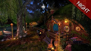 Hobbit Village Ambience 🌙🌲 Night Time At The Shire  Chorus cicadas occasional rain windchimes [upl. by Eberle271]