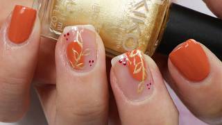 Easy Autumn Nails Abstract Negative Space Nail Art  Orange Gold and Red Tutorial for Beginners [upl. by Marquez475]