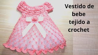 Vestido de bebe de 0 a 3 Meses TEJIDO a crochet o ganchillo y con tull [upl. by Akciret]