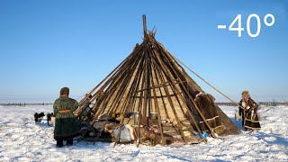 Warmest Tent on Earth  Pitching in the Siberian Arctic Winter  Ненецкая палатка чум [upl. by Jumbala]