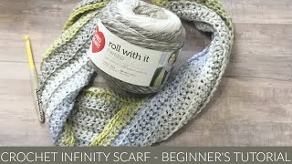 CROCHET INIFINITY SCARF BEGINNER TUTORIAL CROCHET SCARF [upl. by Artimid]