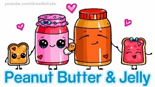 How to Draw Cute Cartoon Food  Peanut Butter and Jelly Sandwich [upl. by Oiram]