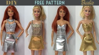 How to make Barbie Doll Dress 👗 Skirt amp Top  Free Pattern [upl. by Glavin]