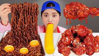 Mukbang Fried Chicken 직접 만든 짜파게티 양념치킨 먹방 DONA 도나 [upl. by Repinuj314]