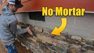 Stone Veneer on Foundation DIY with Adhesive [upl. by Natsirk]