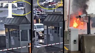 Video shows moment car flies before exploding at USCanada border [upl. by Tobey]