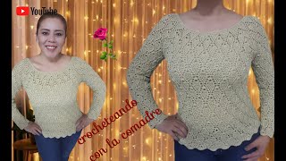 Tutorial Blusa Hojitas Parte 1💄💋 crocheteando con la comadre [upl. by Aleek862]