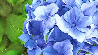 How to paint Blue Hydrangea with watercolour markers  Aquamarker tutorial [upl. by Ater]