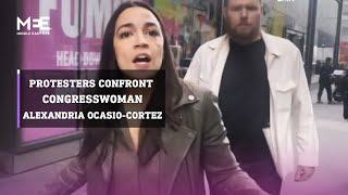 ProPalestine protesters confront congresswoman Alexandria OcasioCortez [upl. by Neerahs]