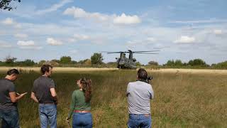 RAF Chinook landing and takeoff from field [upl. by Barnum]