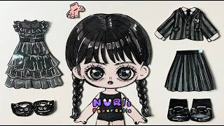 How to make a Wednesday paper doll🖤 ✸ Paper Craft DIY✸ Wednesday Addams Dress Up🕸️🕷️ [upl. by Zoe]