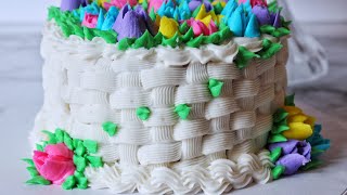 Piping a buttercream basket weave on a cake [upl. by Nylek]