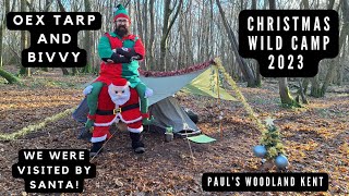 CHRISTMAS WILD CAMP IN A WOODLAND 2023  SANTA VISITED US  OEX TARP AND BIVVY [upl. by Marl662]