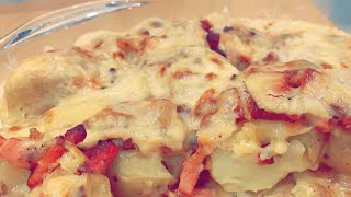 Raclette Cheese Bake in Oven w Potatoes amp Bacon  Recipe  148 [upl. by Annalla]