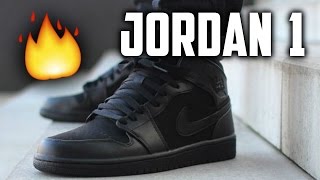 JORDAN 1 MID ALL BLACK REVIEW AND ON FOOT [upl. by Yrallam]