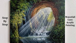 Waterfall Cave STEP by STEP Acrylic Painting Tutorial ColorByFeliks [upl. by Ker]