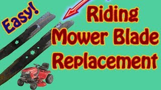 How to Replace Riding Mower Blades Without Removing the Mowing Deck  Craftsman T1800 Riding Mower [upl. by Ahsirhcal]