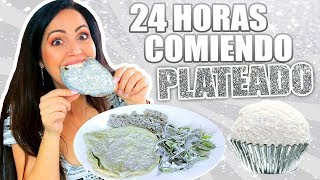 24 HORAS COMIENDO PLATEADO 😱 1 Dia Entero Comiendo por Colores 🔥 RETO Sandra Cires Art [upl. by Buddie]