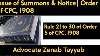 Order 5 of CPC 1908  Rule 21 to 30 of Order 5 of CPC 1908  Issue of Summons amp Notice [upl. by Enedan]